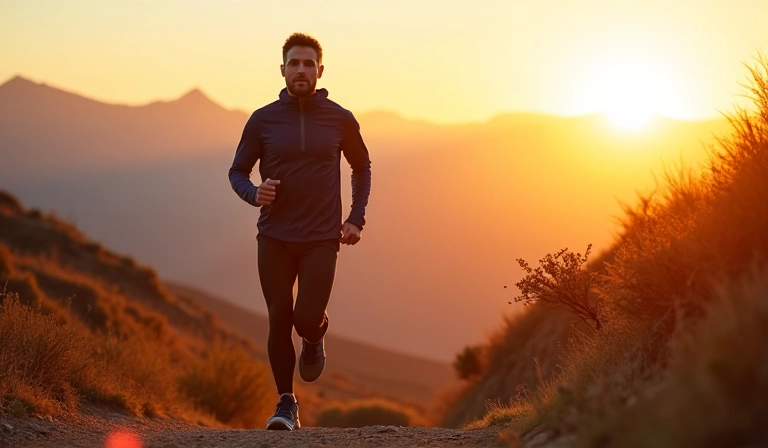 Un uomo energico che corre all'aperto, simbolo di energia e resistenza
