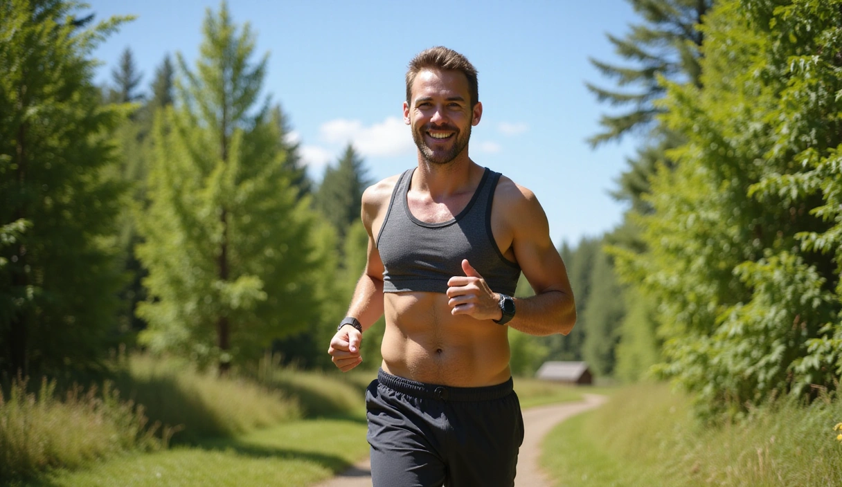 Uomo attivo in un ambiente naturale, simboleggiante salute e vitalità
