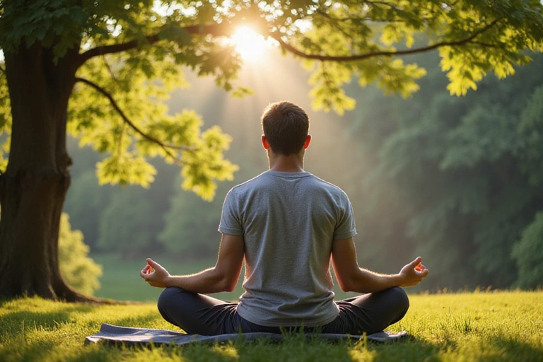Uomo che medita in un ambiente tranquillo