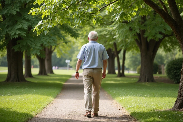 Uomo anziano che cammina in un parco