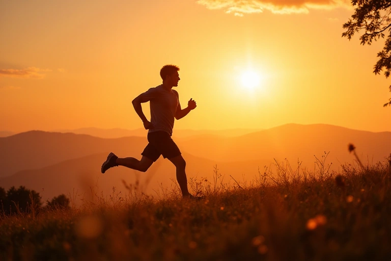 Uomo che corre all'aperto al tramonto