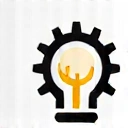Icona di un ingranaggio con una lampadina, simbolo di innovazione e idee.