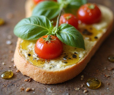 Olio Extra Vergine d'Oliva Oro Verde su piatto con bruschetta
